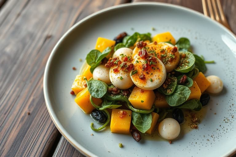 Grillet squashsalat med sitron-urtevinaigrette og shavet Romanoost samt ristet pinjekjerner