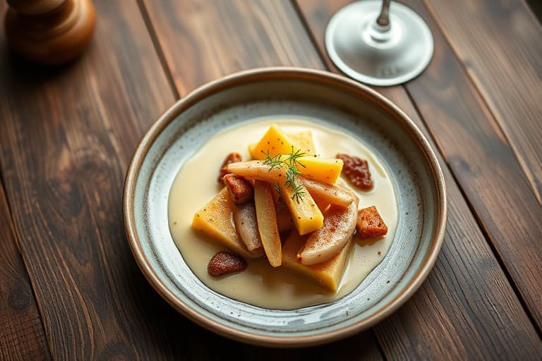 Hvit bønnepuré på endivie