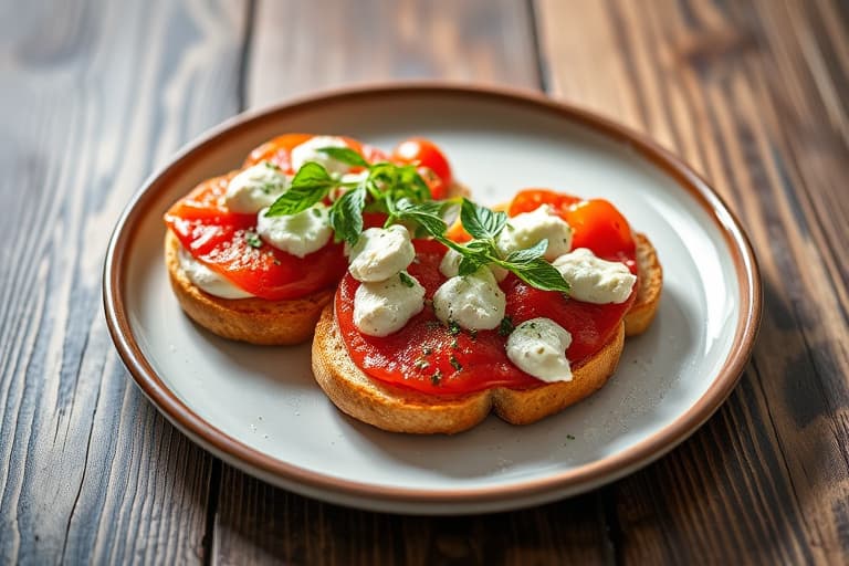 Hagepuré-bruschetta med ricotta salata