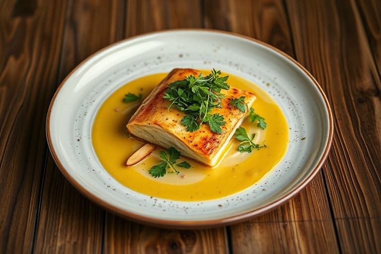 Røkt bøffel med smeltet fennikel, purre og hjertesalat, servert med Florida-appelsinvinaigrette