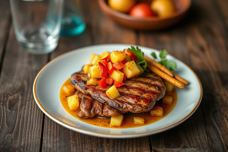 Sukkerkuret Smithfield magert svinekjøttkotelett over hickory med Red's eplebakte bønner og grillet ananas-kålrotssalat