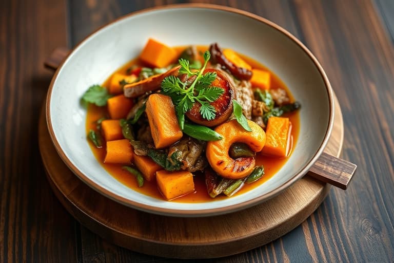 Reker i karri med Yu Choy og Kabocha-pumpkin