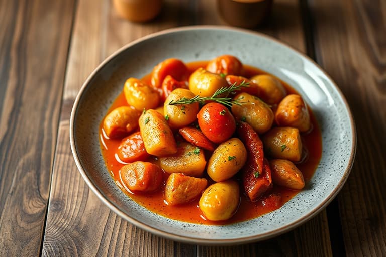 Stekte poteter med paprika og hele hvitløksfedd