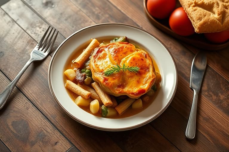 Tyrkisk potpie med cheddar-biscuitbunn