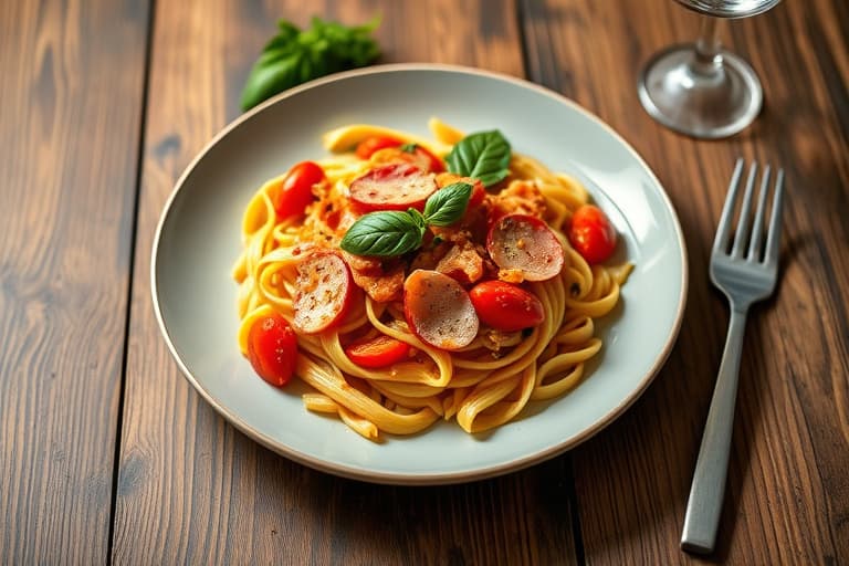 Penne med tomat- og prosciuttosaus