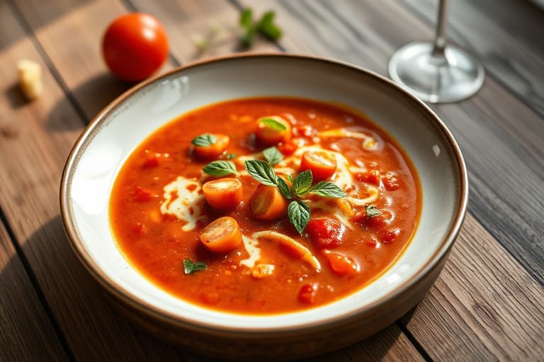 Ristet tomat- og paprika-suppe med avkjølt mynte