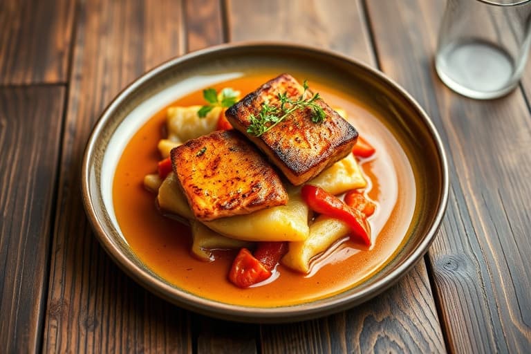 Stekt kylling med spansk paprika og urteristede knuste poteter