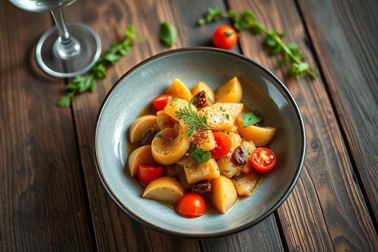 Stekt auberginesalat med tomat og agurk