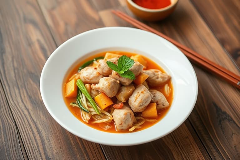 Thailandsk risgryte med urtet kylling (Khao Mok Gai)