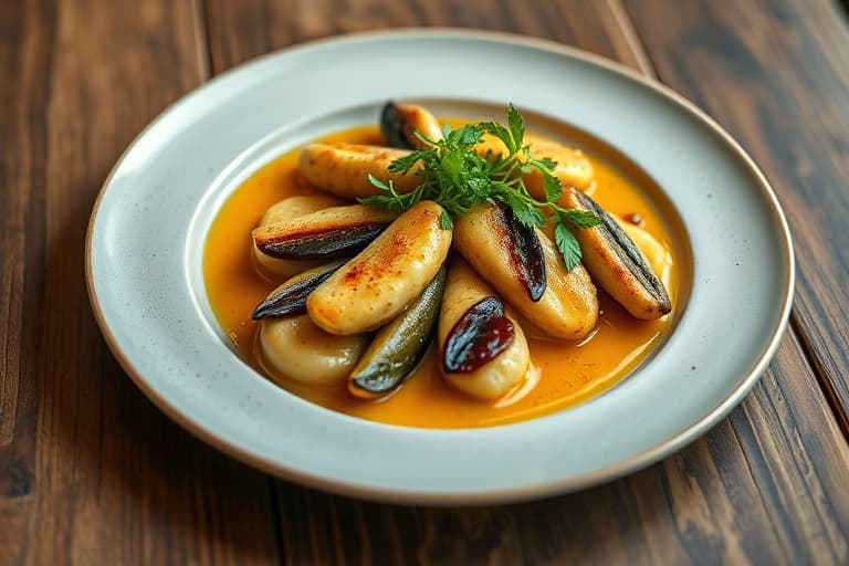 Vaniljeengelmatkake med mangoginger-saus