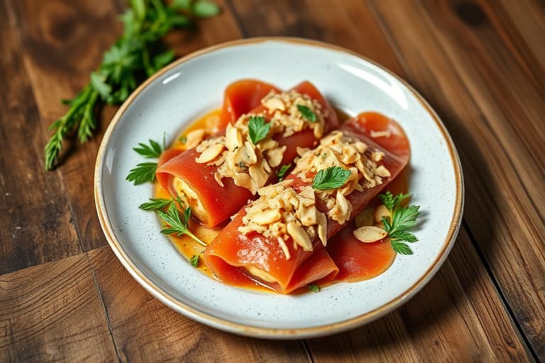 Prosciutto og geitosttimbaler med blandet grønt