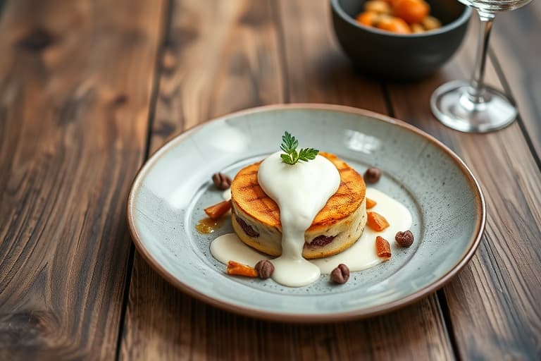 Pære- og valnøttkake opp-ned med pisket crème fraîche