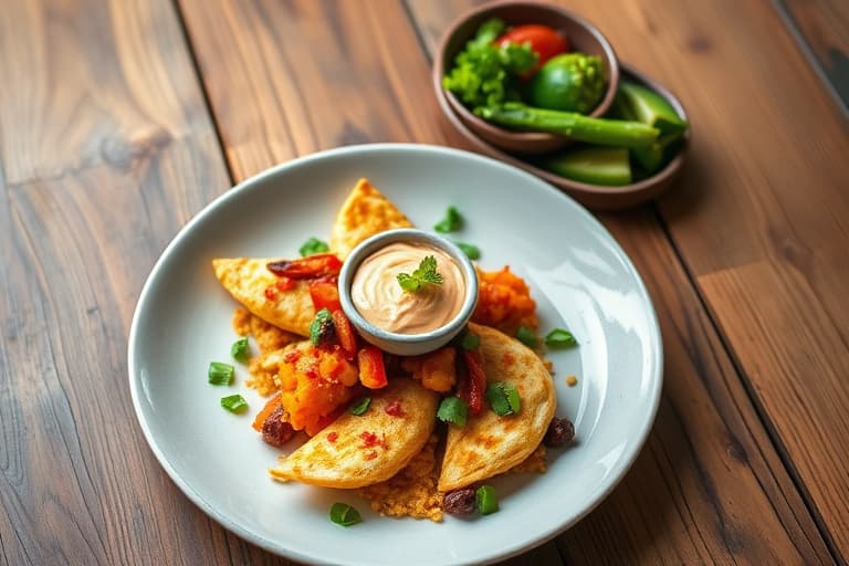 Røstet squash, rød paprika og Jack-ostek quesadillas med chipotle-lime rømme-dip