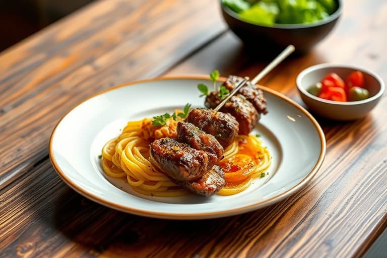 Tamarind- og honningmarinerte lamkebab på moste yamrotter