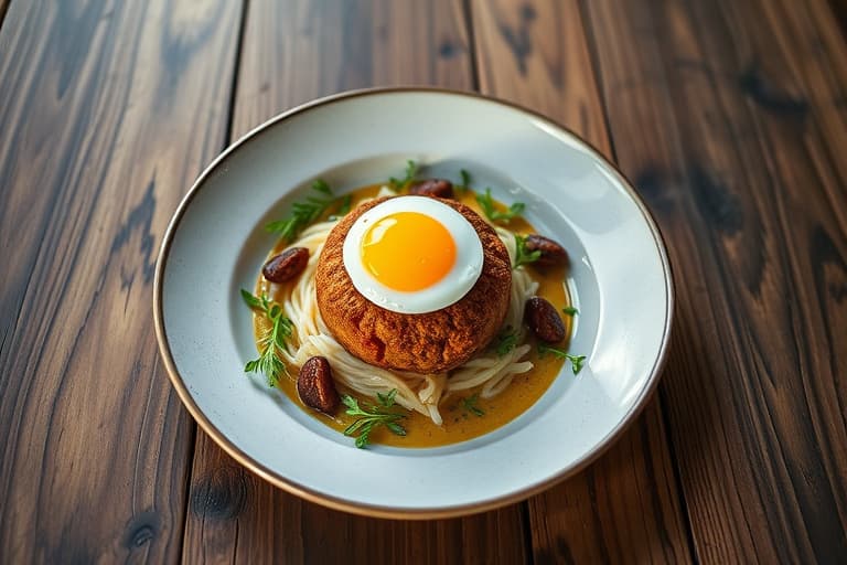 Sorrel-risboller med posjerte egg