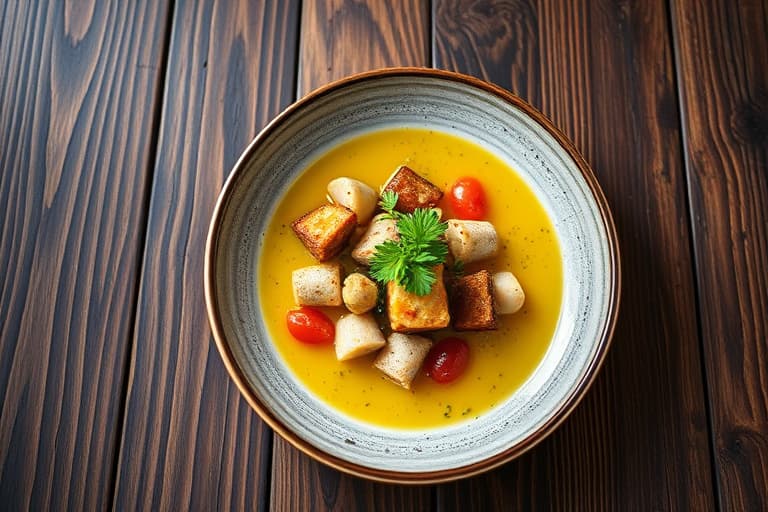 Soppconsommé med moreller og småkaker i form av hatter