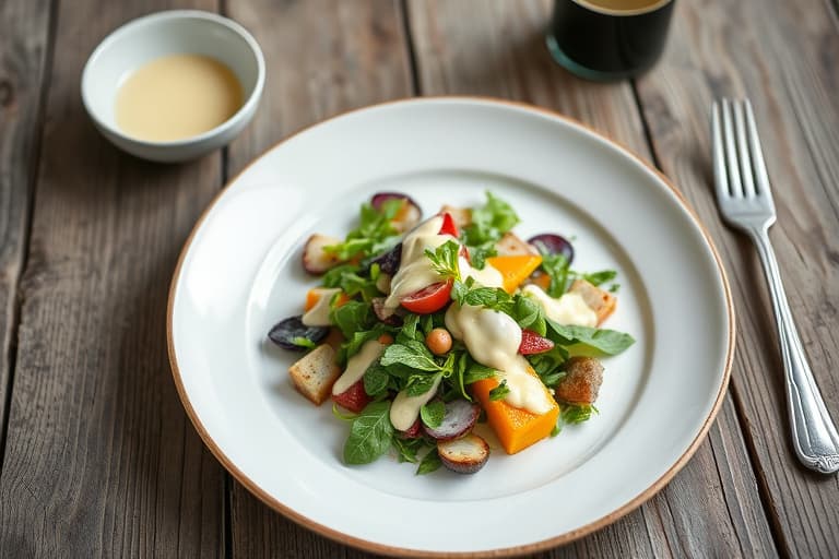 Vannkresse- og eplesalat med peanøtt-yoghurtdressing