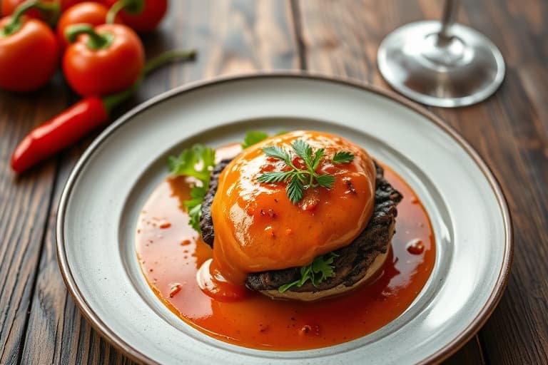 Portobelloburgere med rød peppersaus