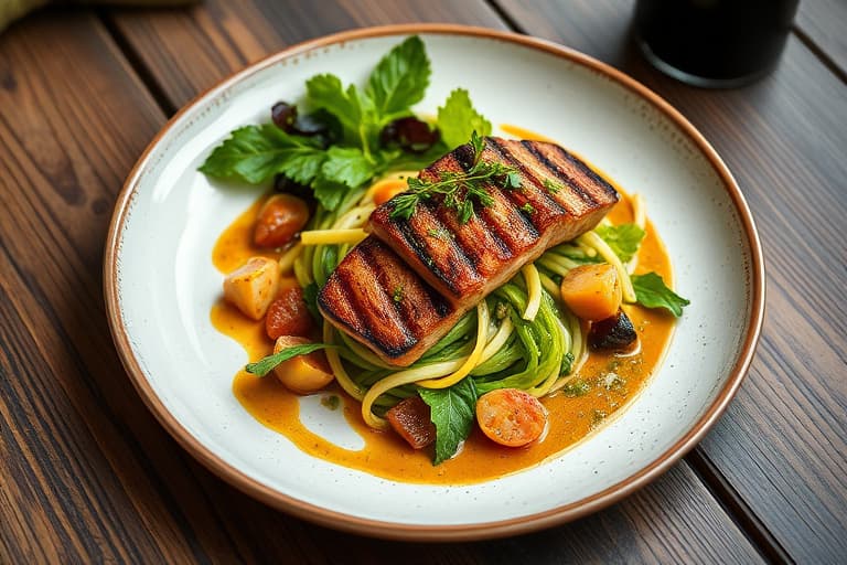 Sommerens chefssalat med grillet svinekjøtt, kylling og chimichurriranchdressing