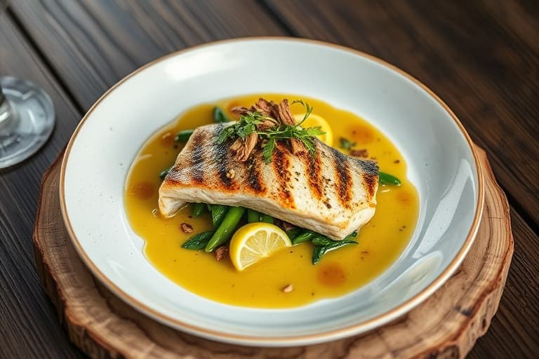 Sort bass med varm rosmarin-oliven vinaigrette