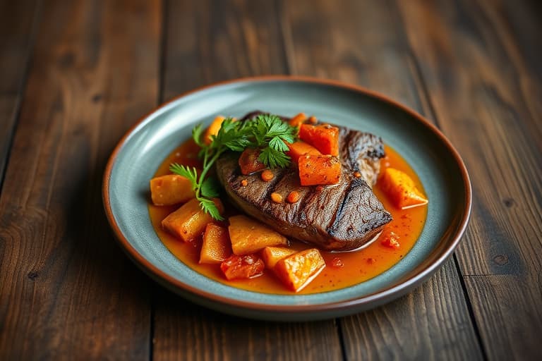 Ribbe-steak med harissa-inspirert relish