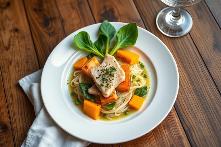 Rask svinekjørramen med gulrøtter, squash og bok choy