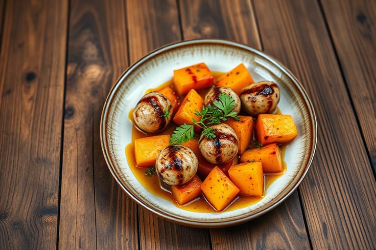 Yams med sprø skinn og brunt smør-vinaigrette