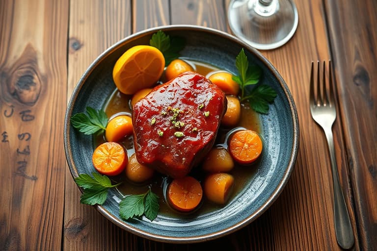 Rostekull av svinefilet med syltede karamelliserte guavaer