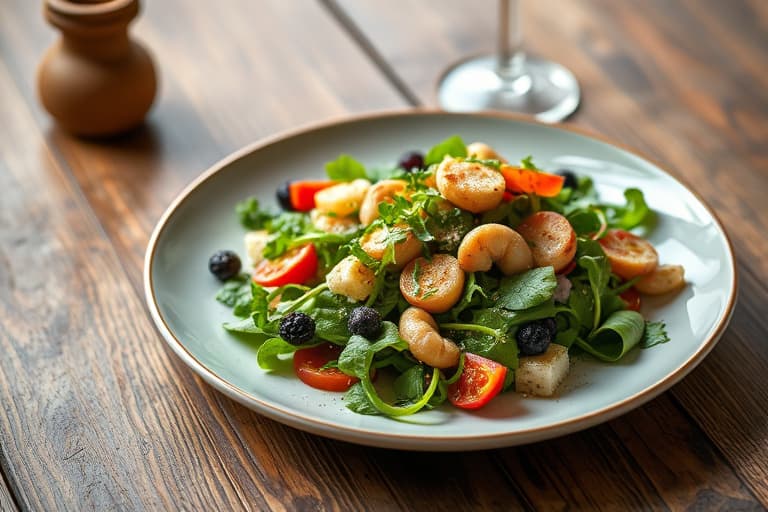 Spinat-, pære- og grønnbønnesalat med rieslingdressing