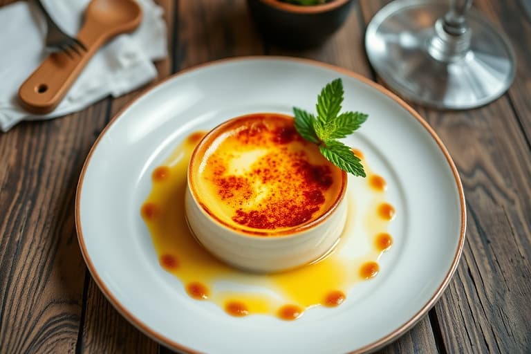 Pistasj Crème Brûlée med surkirsebærsirup