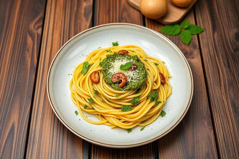 Pasta med 10-minutters pesto