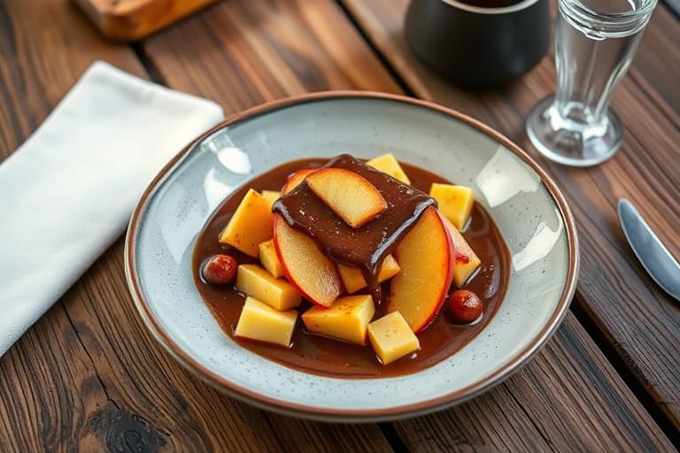 Sjokoladefondue med kandisert appelsinskall, bringebær og mandelmakroner