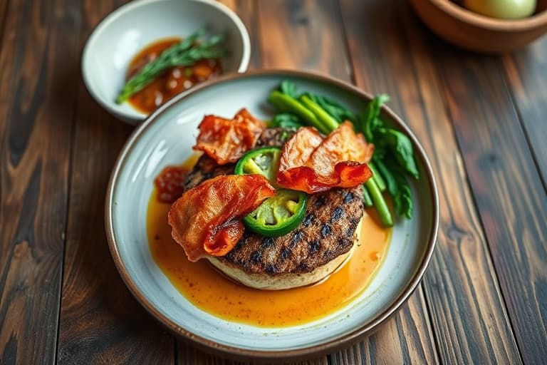 Jalapeño-osteburgere med bacon og grillede løk