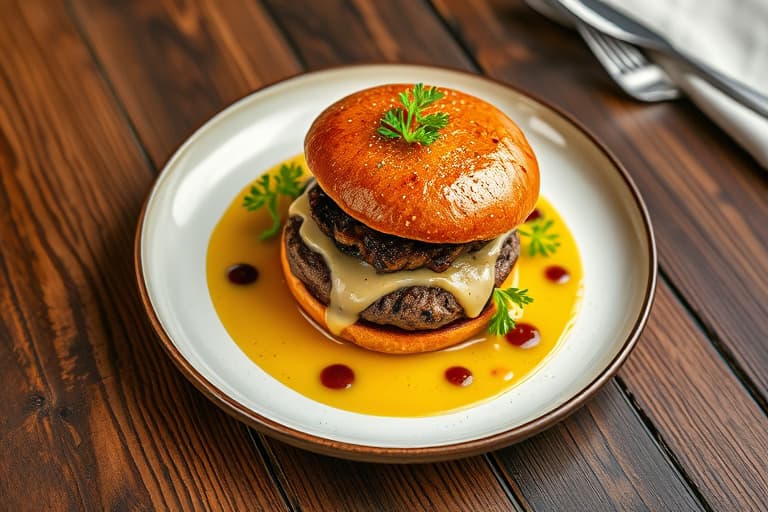 Porcini- og Gorgonzola-burgere med kalvedemi-glacé