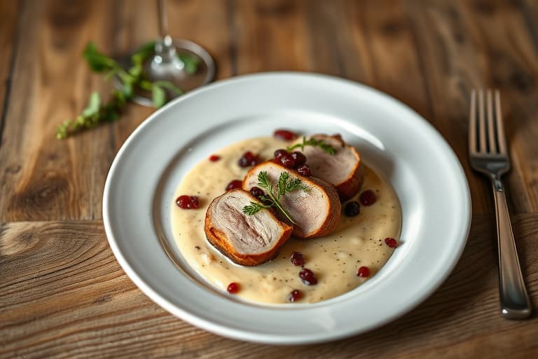 Pork Loin Spiedino med pinjekjerner, hvitløk og currantsoffritto