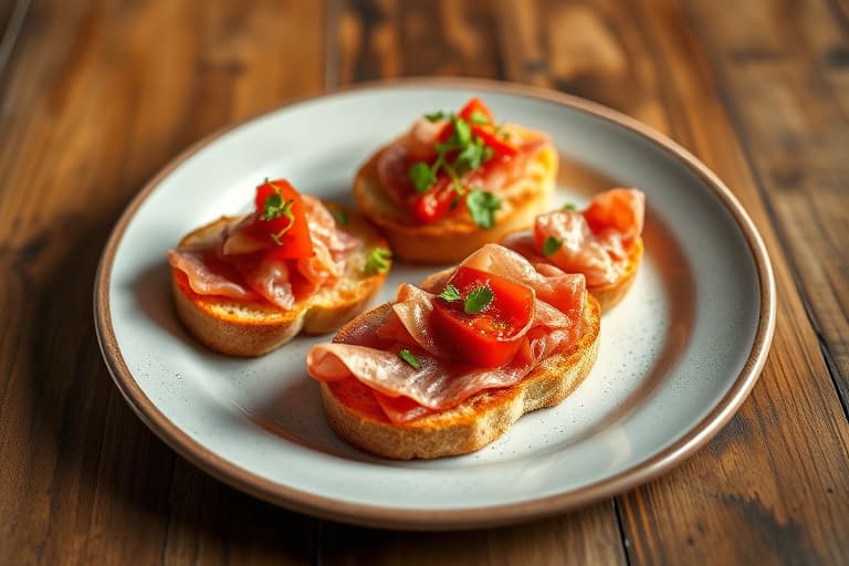 Spinat, prosciutto og rød paprika crostini
