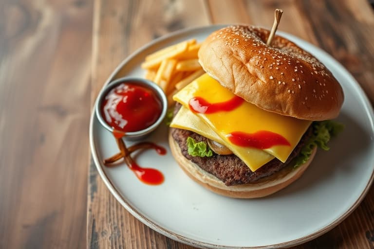 Trefjersbøf cheeseburgere med krydret ketchup og rødvins- sylteagurk