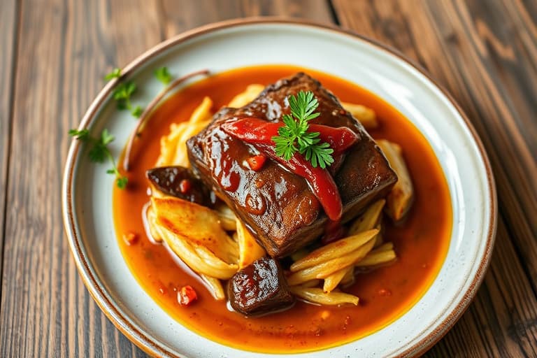 Kokosmarinerte short rib-spyd  
                med peanøtt-chiliolje