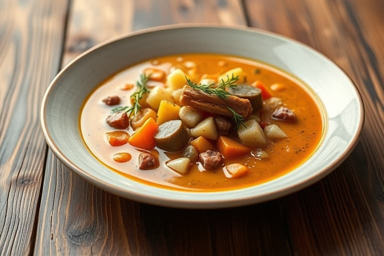 Søtpotet-, eple- og salviesuppe med brødskjeer