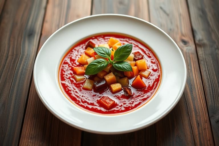 Rød paprika- og appelsinsuppe med basilikum