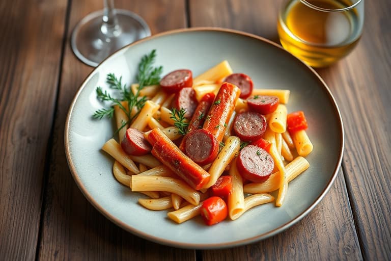 Ziti med kielbasa og surkål