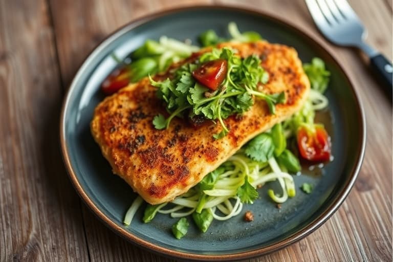 Kyllingschnitzel med frisée- og eplesalat