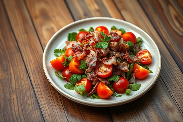 Tomatsalat med bacon i bibb-salatbladskopper