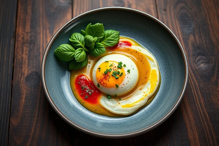 Stekte egg i olivenolje med mozzarella og harissa