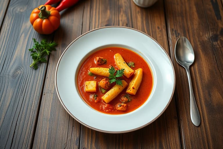 Sopp i escabèche med røde paprika og chiles de Arbol