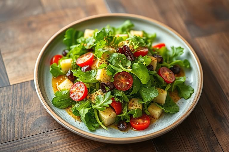 Mâche-, frisée- og reddiksalat med sennepsvinaigrette