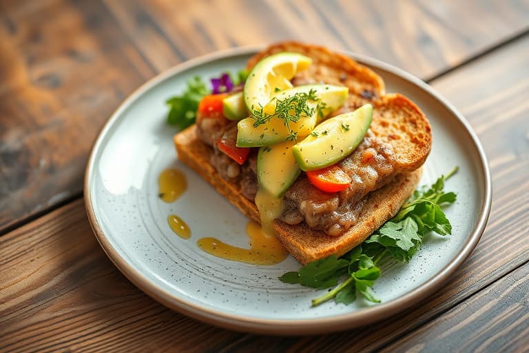 Søtpotet- og avokadosandwich med valmueseed-dressing