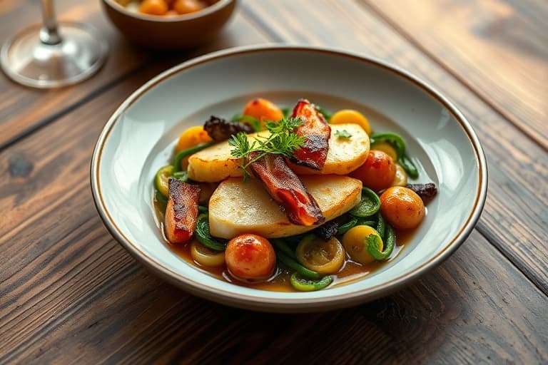 Perlesukkervafler med bacon og plommer