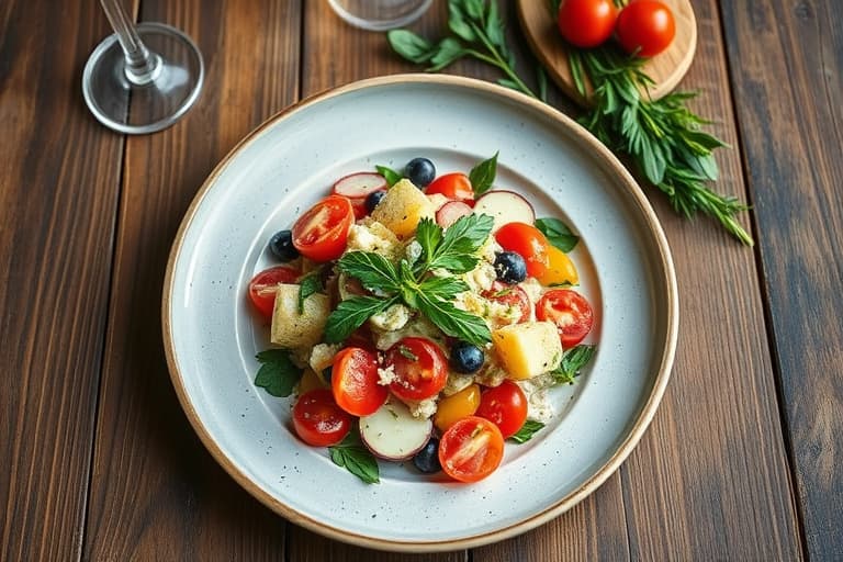 Sopp-, reddik- og bibb-salat med avokadodressing