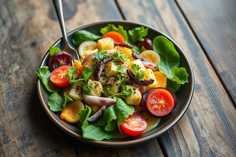 Salat med valnøtt- og sennepsdressing